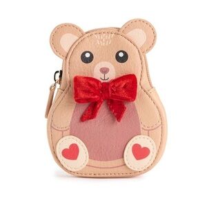 Cute Bear Coin Purse with Red Boo, Wallet For Women, bear Wallet
